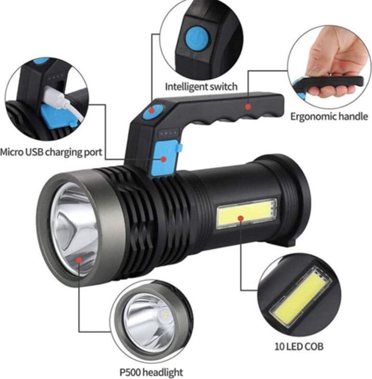 TORCIA ELETTRICA PORTATILE RICARICABILE USB DOPPIA FUNZIONE LUCE LED+COB EMERGENZA Q-LED556 - 7