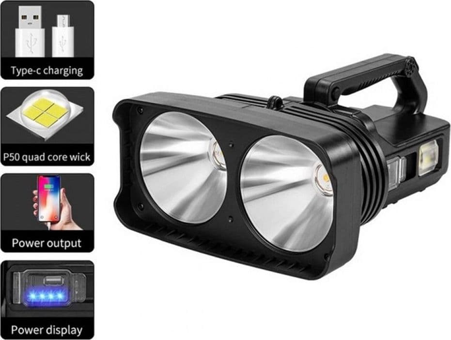 TORCIA PROIETTORE LAMPADA LED PORTATILE RICARICABILE MULTIFUNZIONALE POWER BANK Q-LED5123 - 6