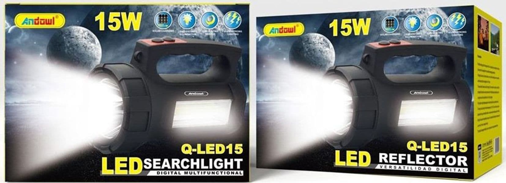 TORCIA FARETTO PORTATILE A LED RICARICABILE PROIETTORE DIGITALE MULTIFUNZIONE 15W Q-LED15 - 2