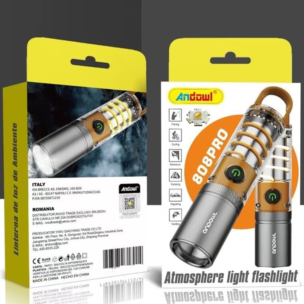 TORCIA ELETTRICA RICARICABILE LED IN ALLUMINIO CON CLIP 808PRO TELESCOPICA 4 MODALITÀ LUCE - 8