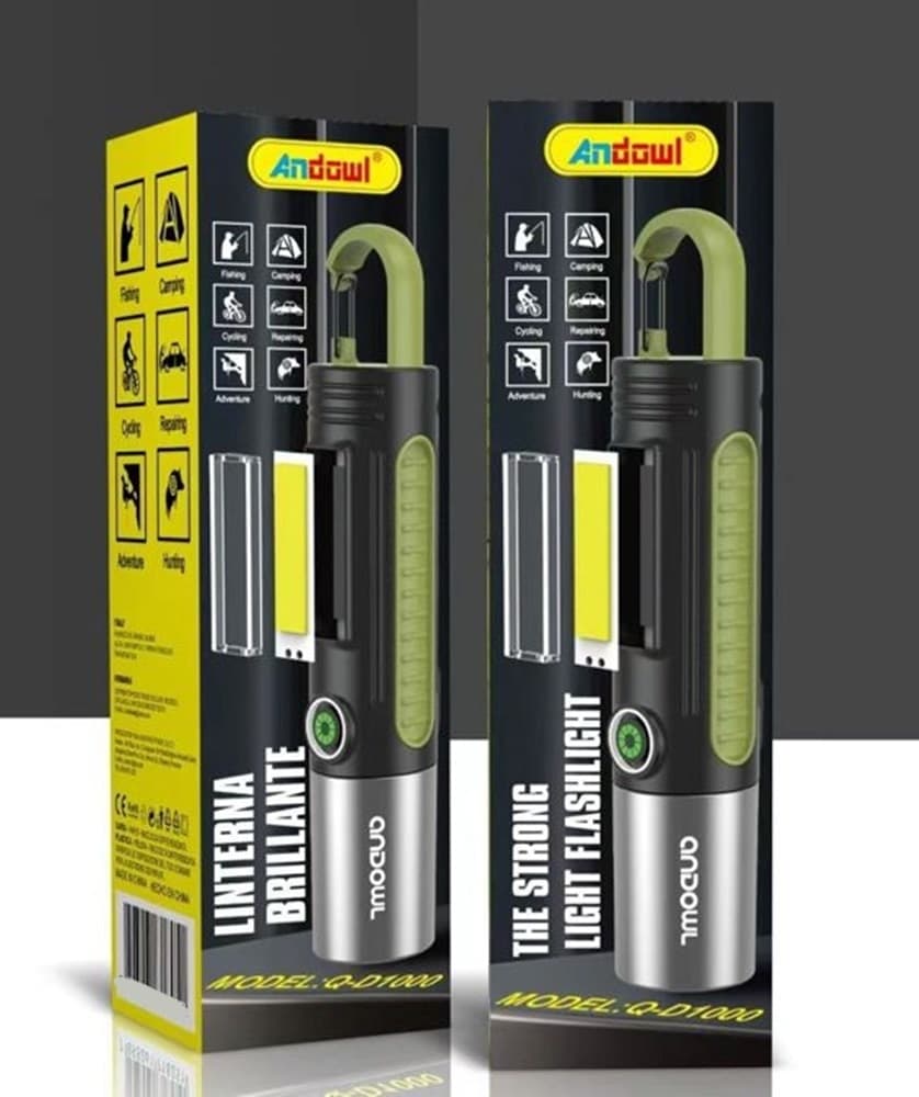 LAMPADA DA CAMPEGGIO TORCIA A LED DI EMERGENZA RICARICABILE PORTATILE CON GANCIO Q-D1000 - 2