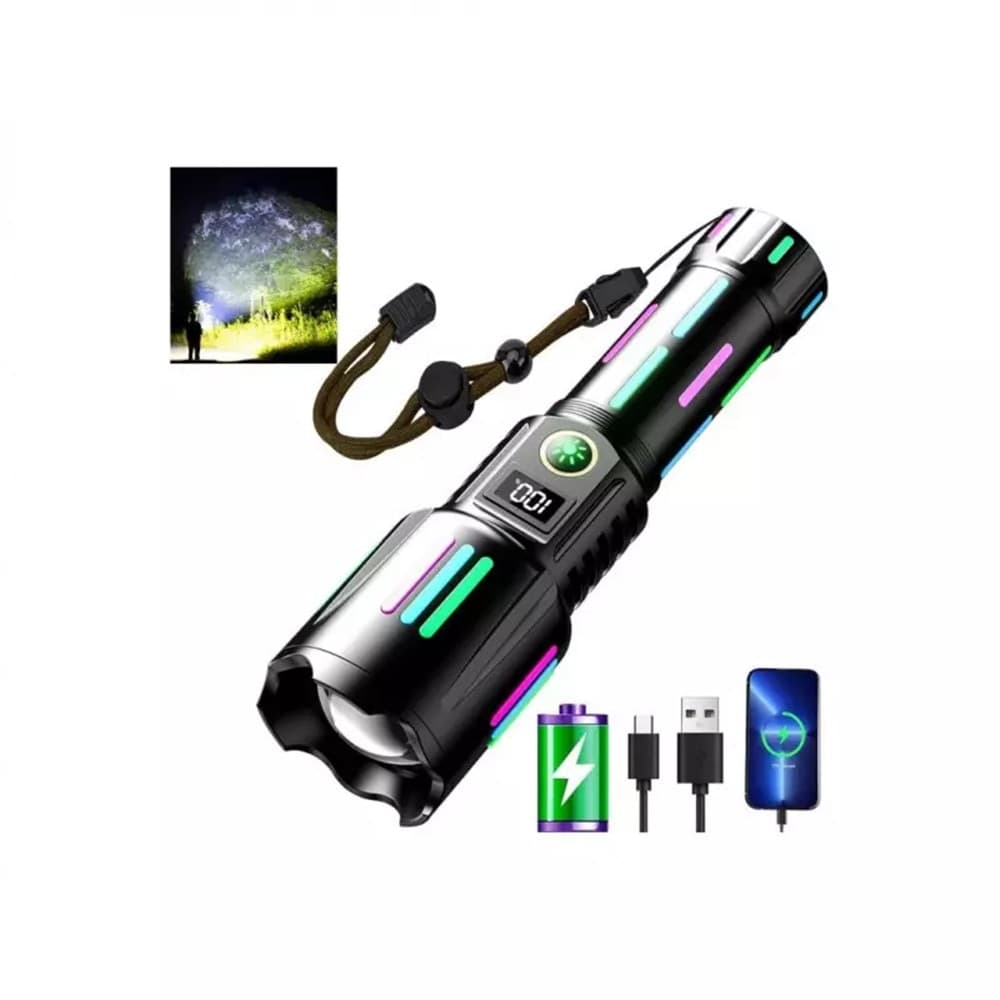 TORCIA LED RICARICABILE PORTATILE POTENTE LUCE LASER BIANCA IMPERMEABILE ZOOM TELESCOPICO P45 - 3