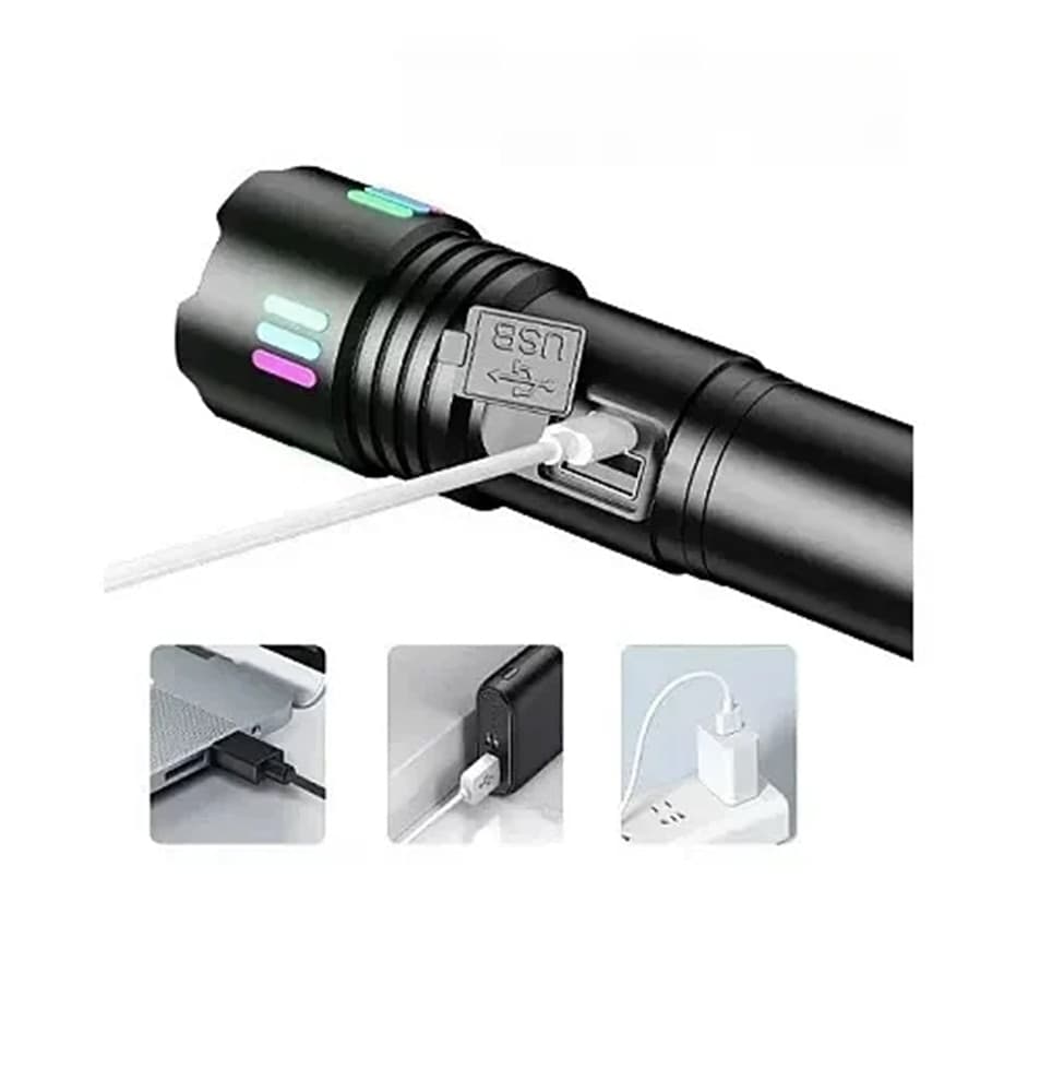 TORCIA LED RICARICABILE PORTATILE POTENTE LUCE LASER BIANCA IMPERMEABILE ZOOM TELESCOPICO P45 - 4