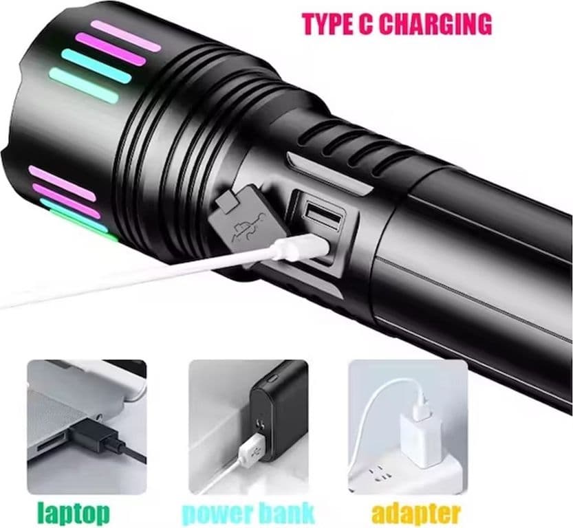 TORCIA IN LEGA DI ALLUMINIO LUCE POTENTE LED ELETTRICA PORTATILE RICARICABILE ZOOM L660 - 8