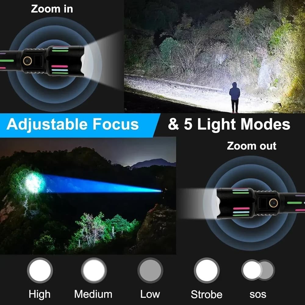 TORCIA ELETTRICA LED IN LEGA DI ALLUMINIO AD ALTA LUMINOSITÀ RICARICABILE CON ZOOM L550 - 4