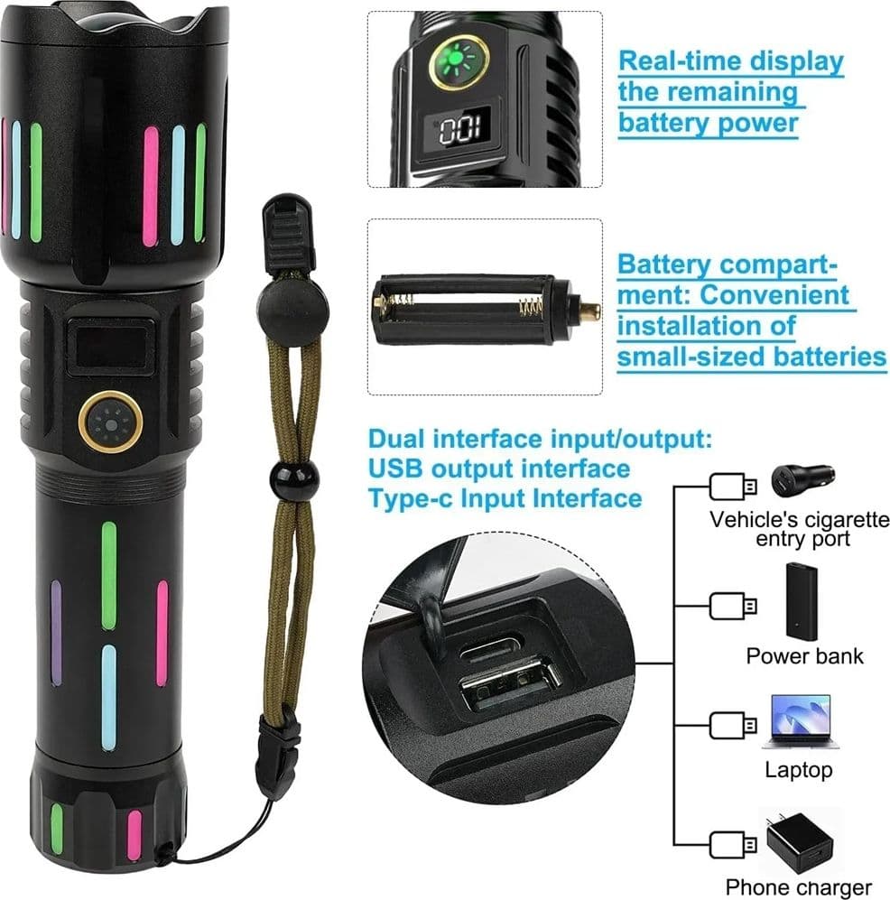 TORCIA ELETTRICA LED IN LEGA DI ALLUMINIO AD ALTA LUMINOSITÀ RICARICABILE CON ZOOM L550 - 7
