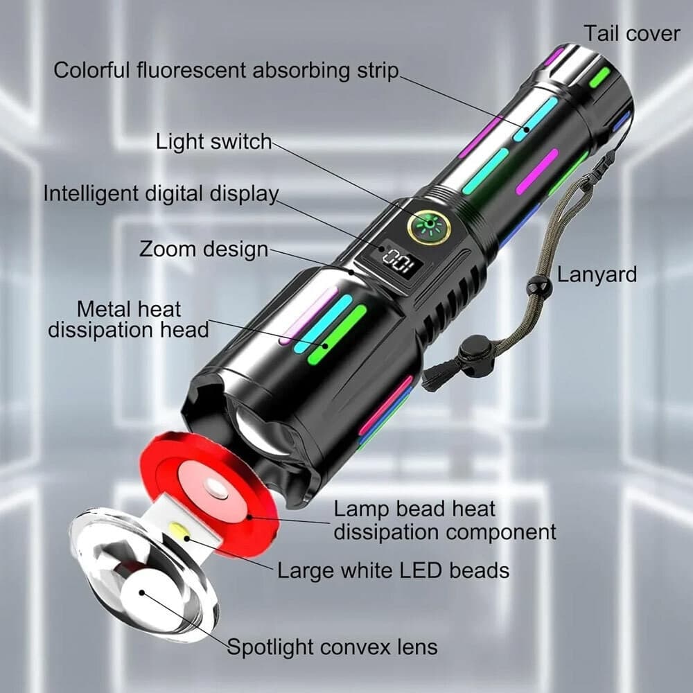 TORCIA ELETTRICA LED RICARICABILE PORTATILE POTENTE CON STOPPINO LASER BIANCO Q-ST69 - 2