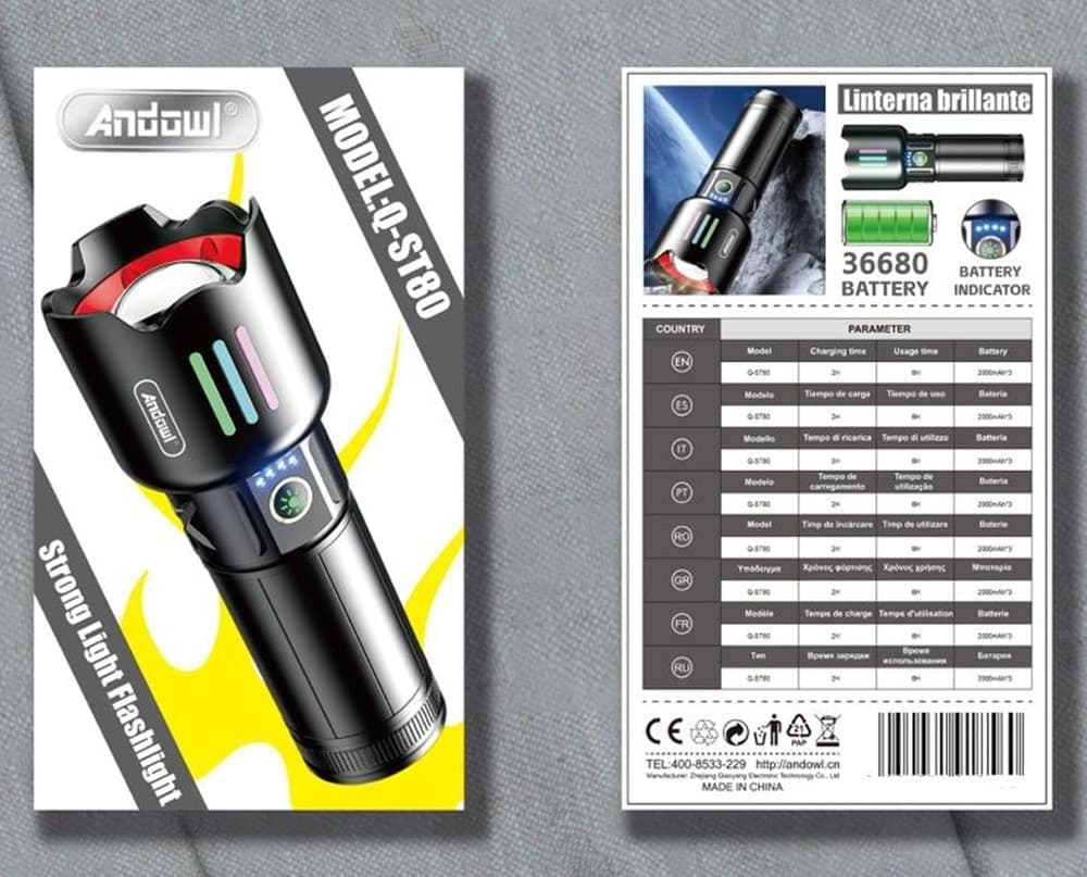 TORCIA ELETTRICA ALTA POTENZA BATTERIA RICARICABILE LED PORTATILE INDICATORE CARICA Q-ST80 - 2