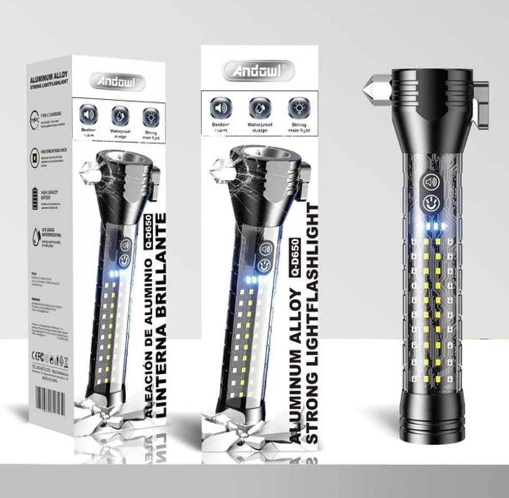 TORCIA ELETTRICA RICARICABILE MULTIUSO A LED IN ALLUMINIO Q-D650 EMERGENZA MARTELLO - 8