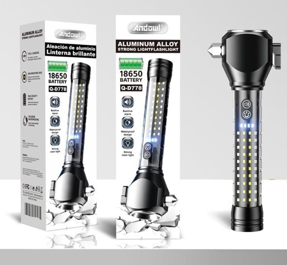 TORCIA ELETTRICA MULTIUTENSILE A LED POTENTE RICARICABILE PORTATILE IN ALLUMINIO Q-D778 - 2