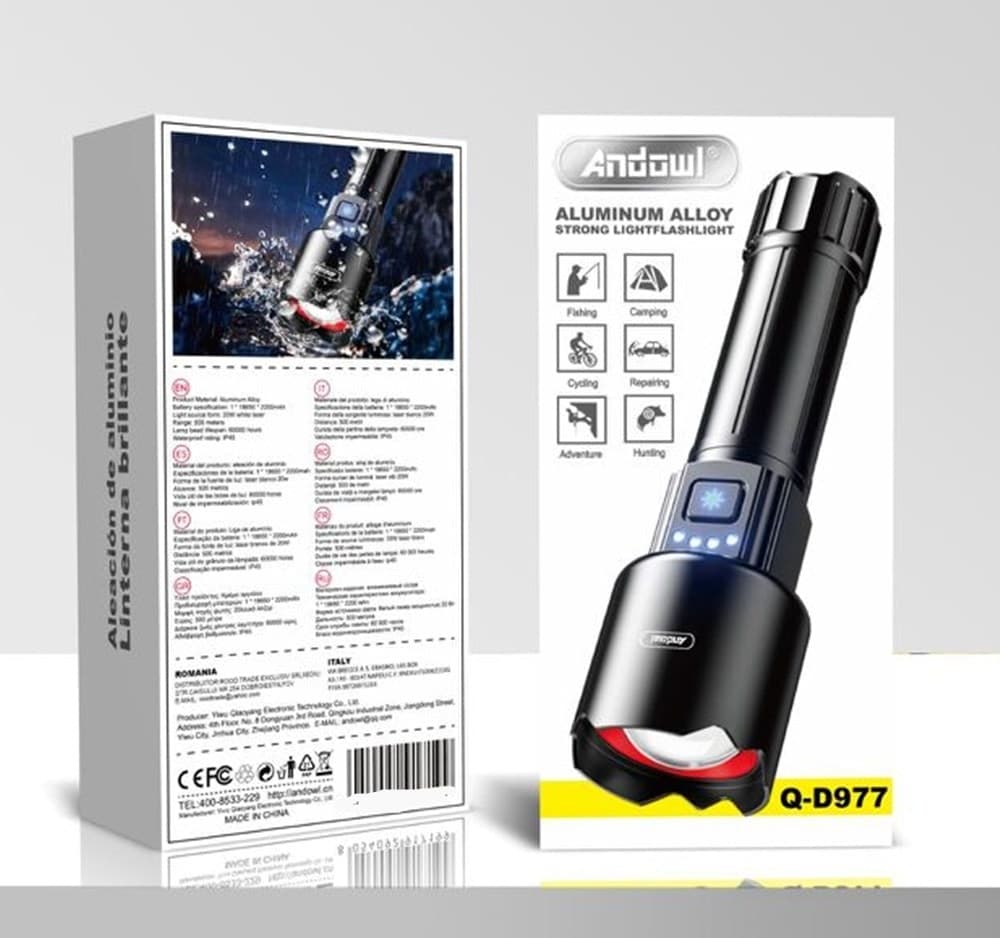 TORCIA ELETTRICA A LED PORTATILE RICARICABILE CON 3 MODALITÀ D'ILLUMINAZIONE Q-D977 - 2