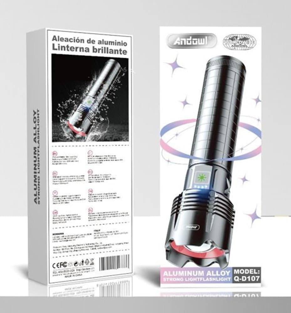 TORCIA ELETTRICA PORTATILE LED RICARICABILE ALTA LUMINOSITÀ IN ALLUMINIO IMPERMEABILE Q-D107 - 2