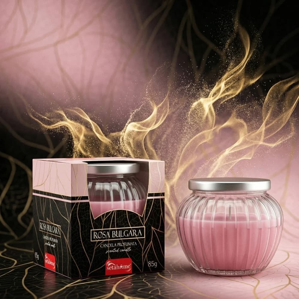 CANDELA PROFUMATA AMBIENTI IN VASETTO VETRO DECORATIVO FRAGRANZA ROSA BULGARA 85G 029870 - 2