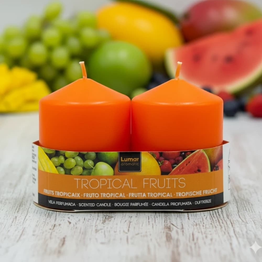 SET DA 6 CANDELE PROFUMATE FRUTTI TROPICALI ARANCIONE 7X5,70CM DEODORANTI AMBIENTI 032814 - 2