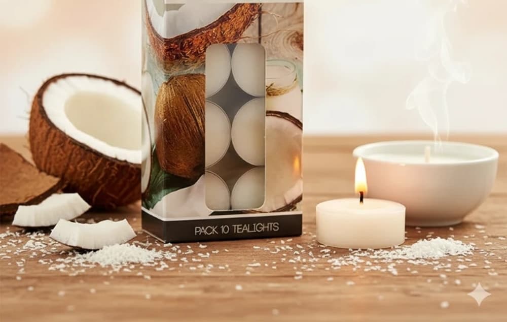 SET 10PZ DA 10 MINI CANDELA TEALIGHT PROFUMATE FRAGRANZA DOLCE TROPICALE AL COCCO 042202 - 4