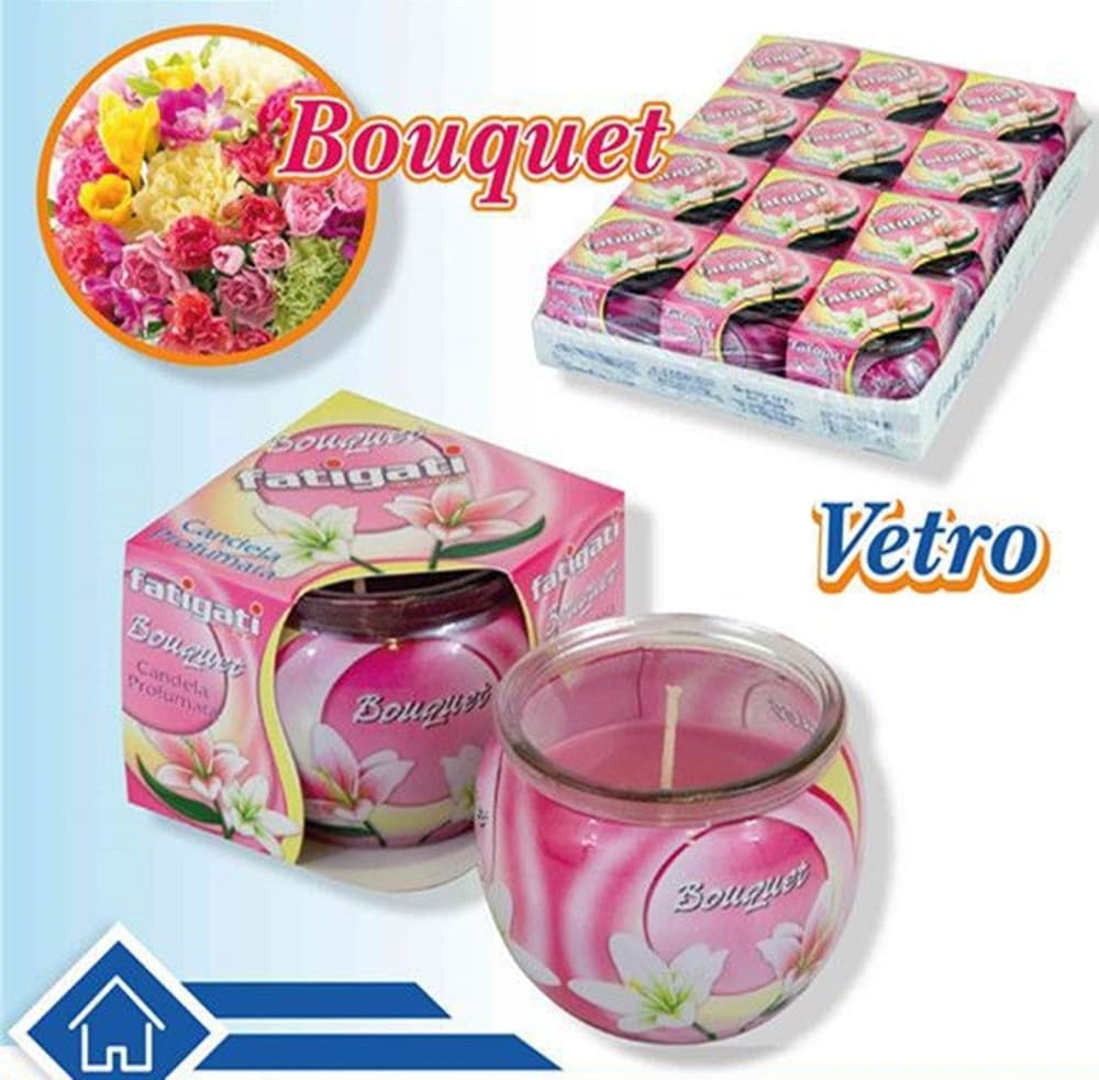 SET 12 PZ CANDELA IN VASETTO IN VETRO PROFUMO DI BOUQUET PER AMBIENTE DECORATIVO 295562 - 2