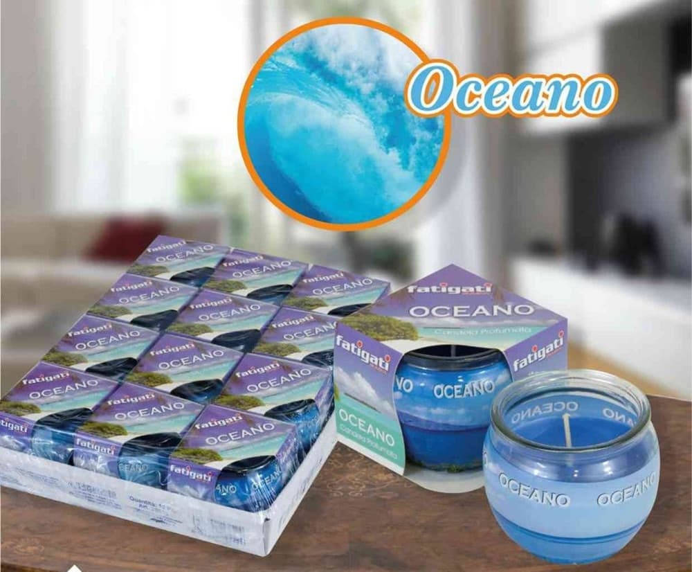 SET 12 PZ CANDELA IN VASETTO DI VETRO PROFUMO OCEANO PER AMBIENTE DECORATIVO 295524A - 2