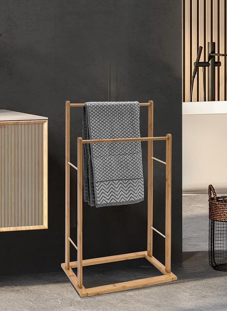 PORTASCIUGAMANI DA TERRA IN BAMBOO STAND 2 POSTI PER ACCAPPATOI TELI BAGNO SALVASPAZIO - 3