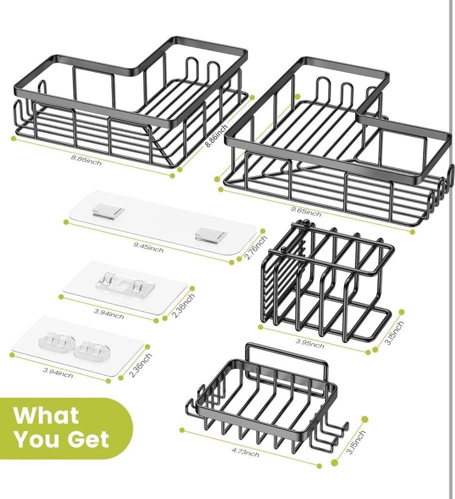 SET 4PZ MENSOLE PORTAOGGETTI ANGOLARI PORTASAPONE IN ACCIAIO AUTOADESIVO PER BAGNO DOCCIA - 2