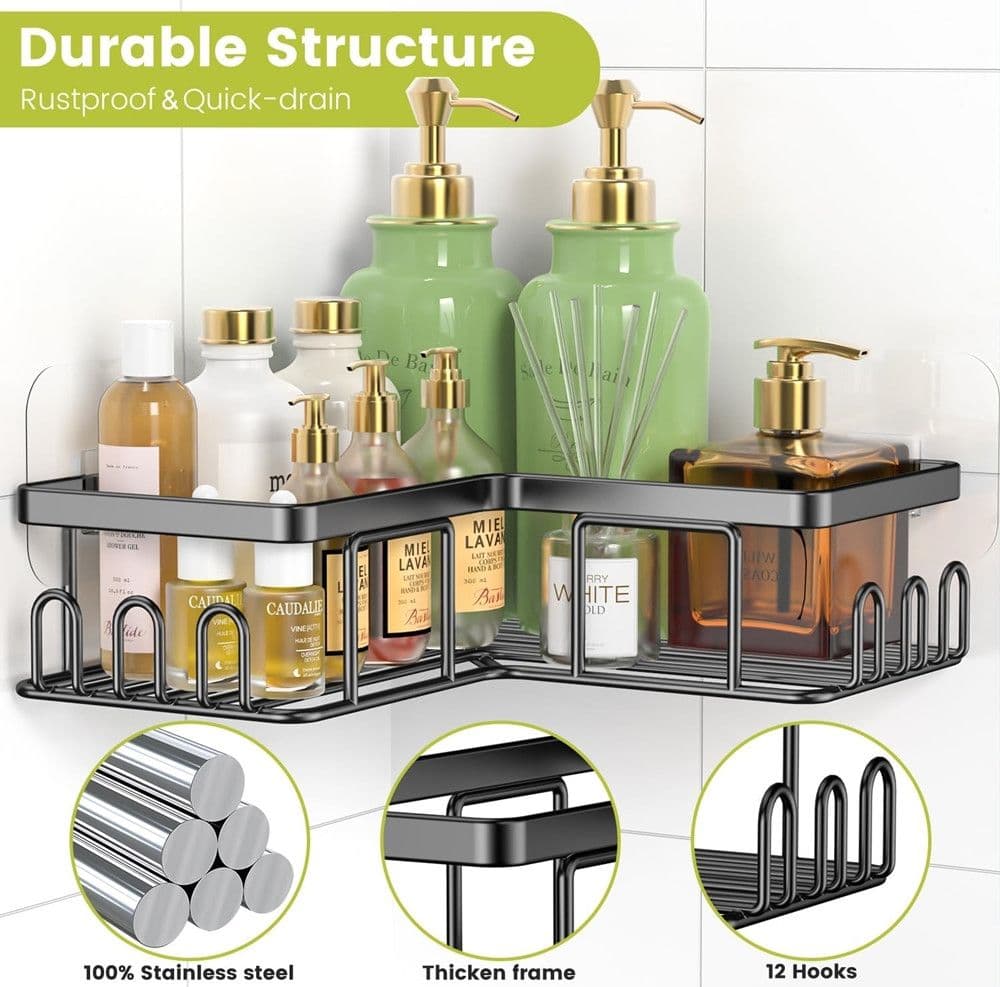 SET 4PZ MENSOLE PORTAOGGETTI ANGOLARI PORTASAPONE IN ACCIAIO AUTOADESIVO PER BAGNO DOCCIA - 6