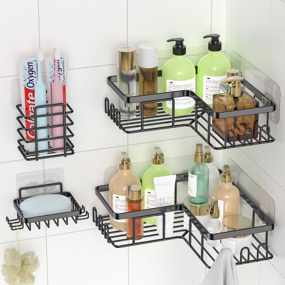 SET 4PZ MENSOLE PORTAOGGETTI ANGOLARI PORTASAPONE IN ACCIAIO AUTOADESIVO PER BAGNO DOCCIA - 7