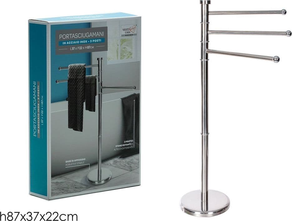 PIANTANA PORTASCIUGAMANI A 3 POSTI BRACCI ROTANTI H87CM IN ACCIAIO INOX SATINATO BAGNO - 4
