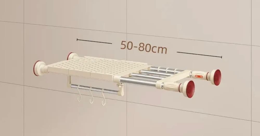 MENSOLA RIPIANO TELESCOPICO REGOLABILE CON VENTOSE 50-80 CM PER ARMADI PARETI 8144 - 4