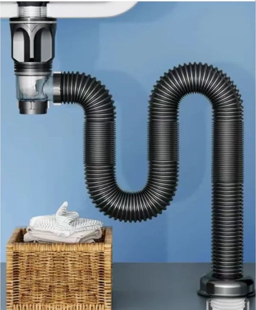 KIT DI SCARICO PILETTA LAVELLO LAVANDINO CON TROPPOPIENO SIFONE TUBO FLESSIBILE CUCINA BAGNO - 4
