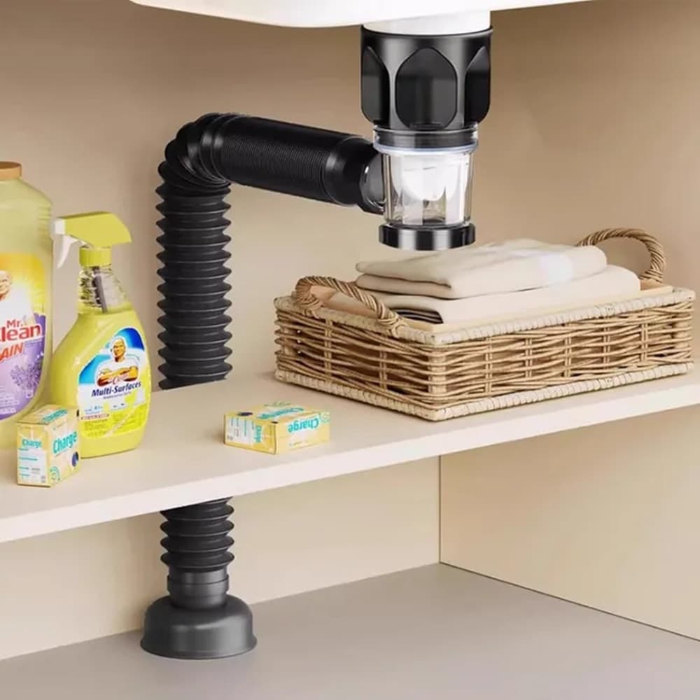 KIT DI SCARICO PILETTA LAVELLO LAVANDINO CON TROPPOPIENO SIFONE TUBO FLESSIBILE CUCINA BAGNO - 5