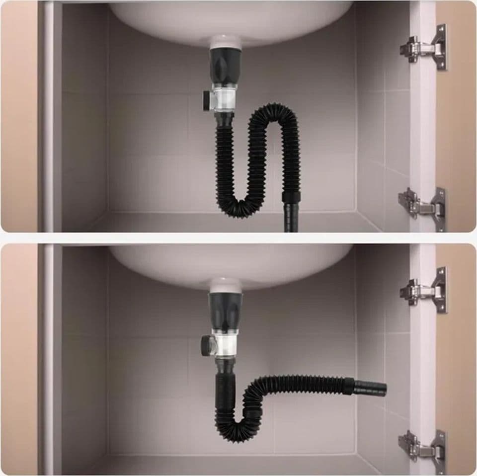 KIT DI SCARICO PILETTA LAVELLO LAVANDINO CON TROPPOPIENO SIFONE TUBO FLESSIBILE CUCINA BAGNO - 6
