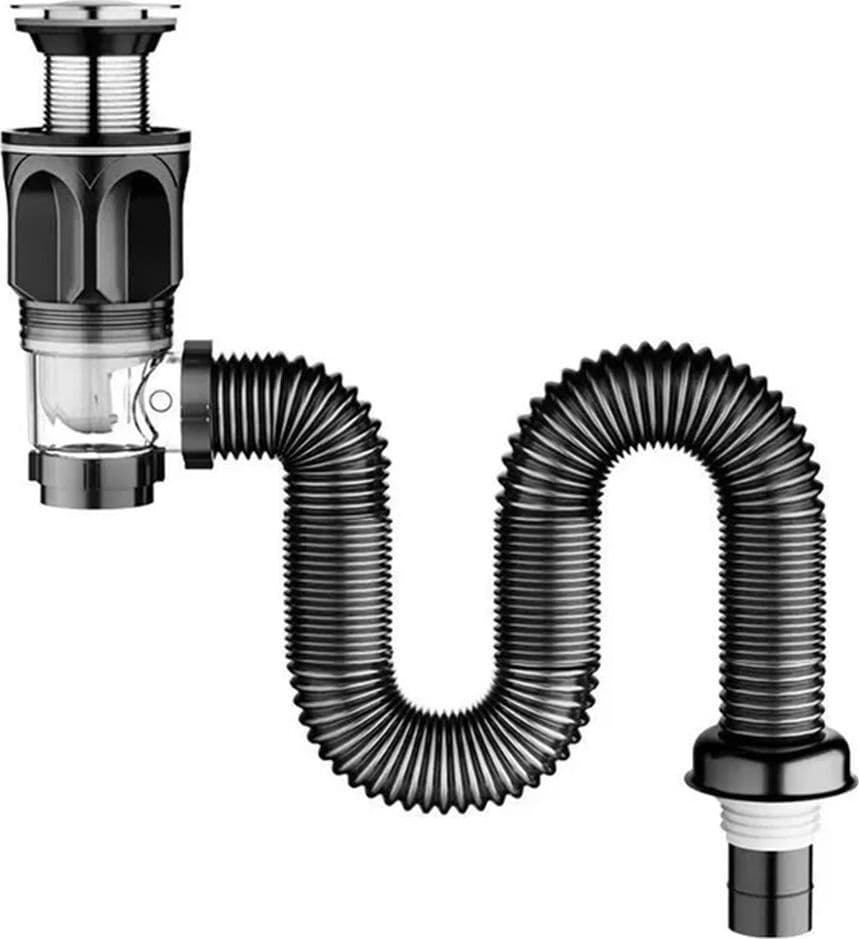 KIT DI SCARICO PILETTA LAVELLO LAVANDINO CON TROPPOPIENO SIFONE TUBO FLESSIBILE CUCINA BAGNO - 7