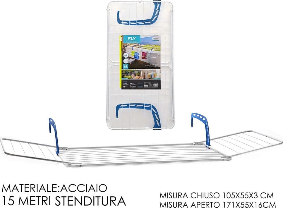 STENDIBIANCHERIA DA BALCONE TERMOSIFONE IN ACCIAIO CON BRACCI REGOLABILI RIPIEGABILI - 4