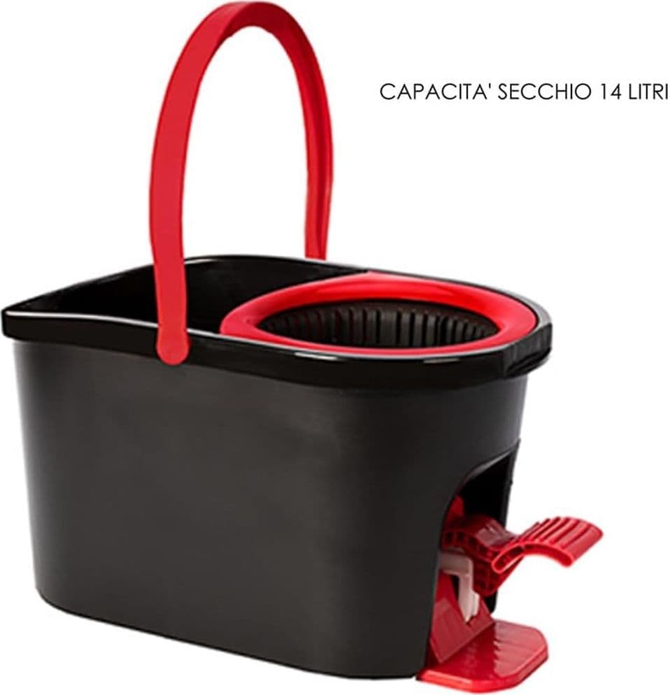 MOCIO PROFESSIONALE CON SECCHIO 14LT STRIZZATURA ROTANTE 360° A PEDALE MANICO TELESCOPICO - 5