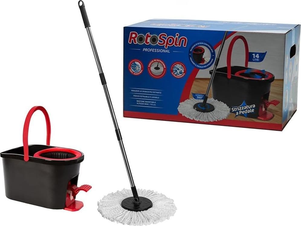 MOCIO PROFESSIONALE CON SECCHIO 14LT STRIZZATURA ROTANTE 360° A PEDALE MANICO TELESCOPICO - 6