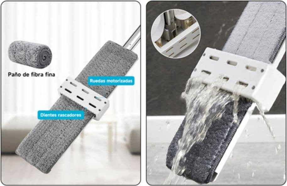 SCOPA MOCIO PIATTO CON PANNI IN MICROFIBRA STRIZZATORE PER PULIZIA LAVA PAVIMENTI CASA - 3