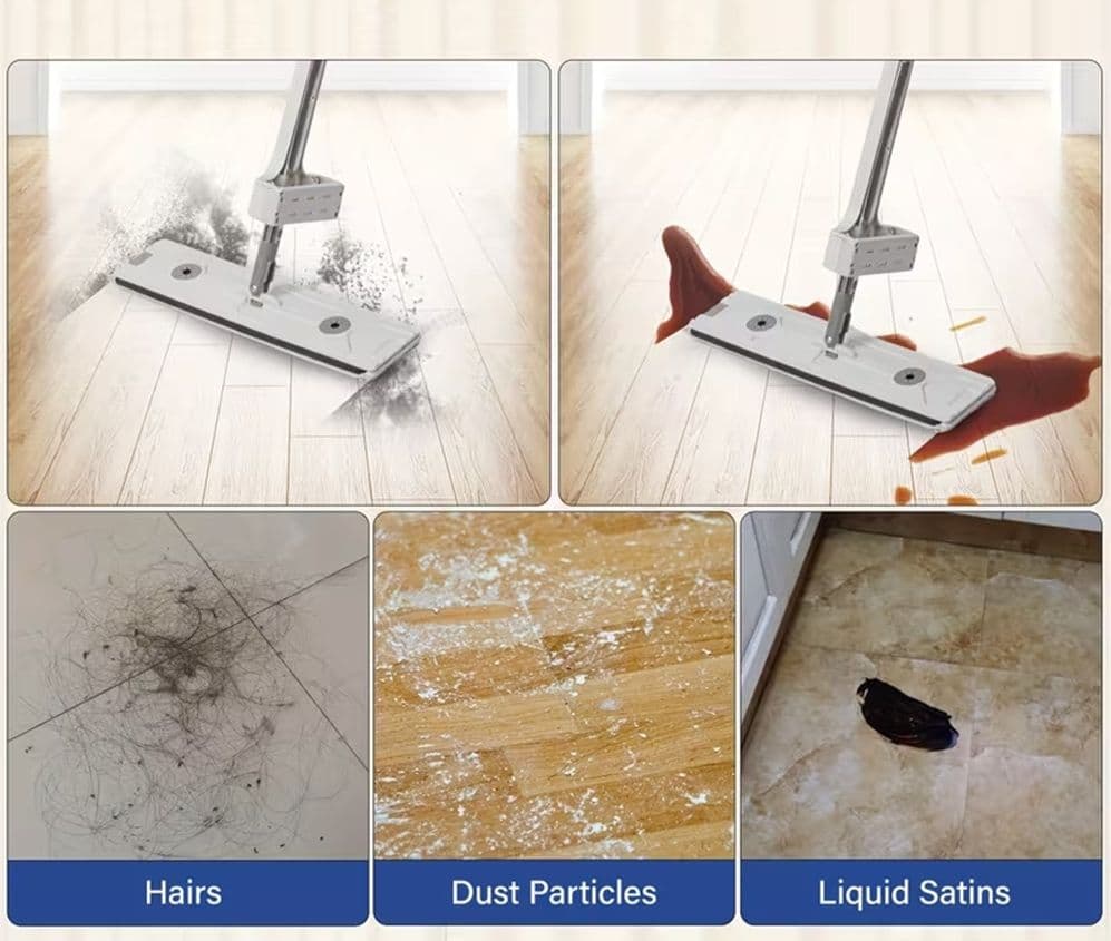 SCOPA MOCIO PIATTO CON PANNI IN MICROFIBRA STRIZZATORE PER PULIZIA LAVA PAVIMENTI CASA - 4