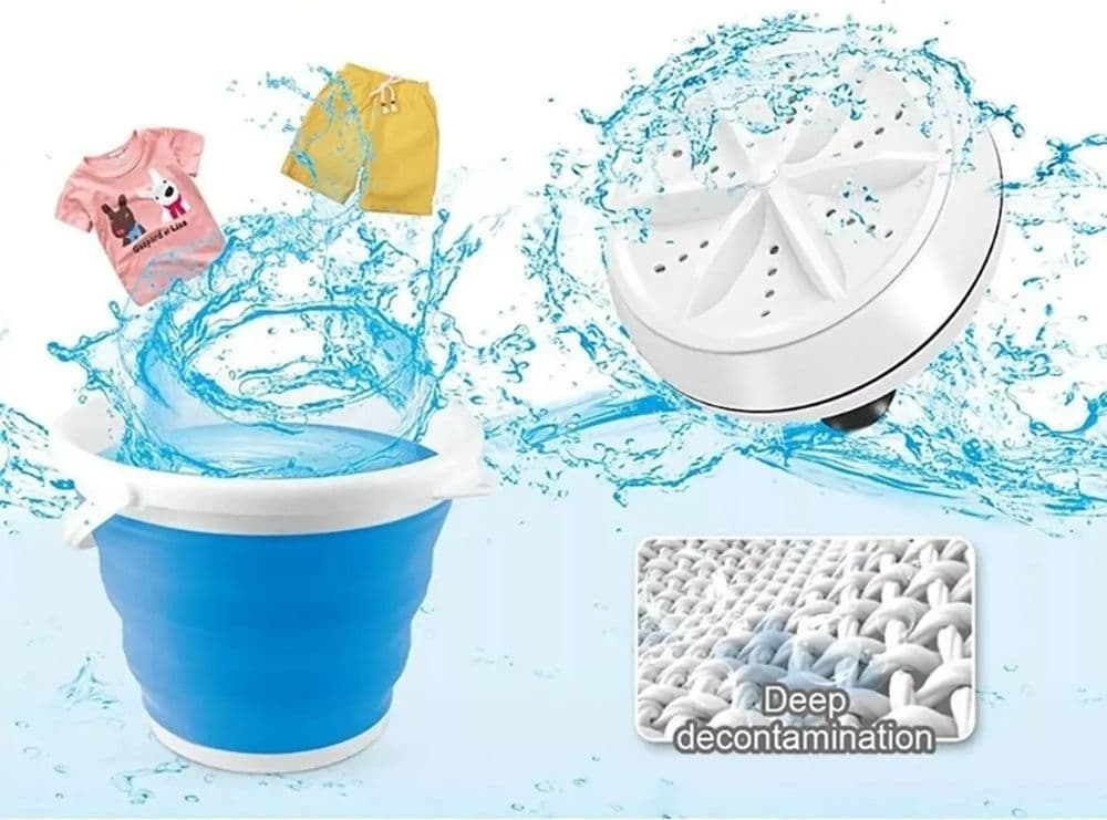 MINI LAVATRICE PORTATILE CON SECCHIO PIEGHEVOLE PER VESTITI PICCOLI CAPI BIANCHERIA INTIMA - 4