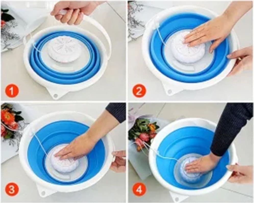 MINI LAVATRICE PORTATILE CON SECCHIO PIEGHEVOLE PER VESTITI PICCOLI CAPI BIANCHERIA INTIMA - 6