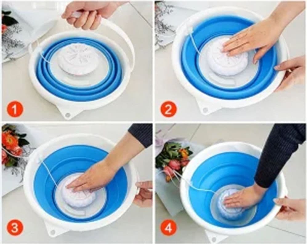 MINI LAVATRICE PORTATILE CON SECCHIO PIEGHEVOLE PER VESTITI PICCOLI CAPI BIANCHERIA INTIMA - 6