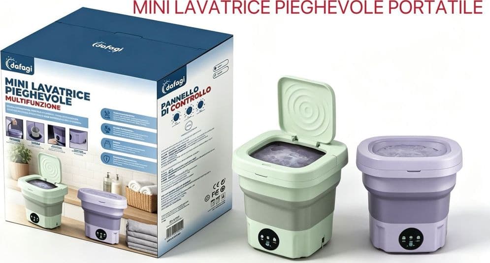 MINI LAVATRICE PIEGHEVOLE PORTATILE MULTIFUNZIONE TOUCH PER VIAGGI CAMPEGGIO SALVASPAZIO - 2