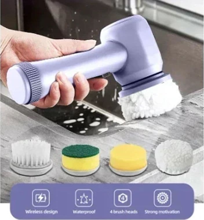SPAZZOLA ROTANTE ELETTRICA PER PULIZIA MULTISUPERFICIE CON 4 TESTINE ERGONOMICO Q-SZ20 - 4