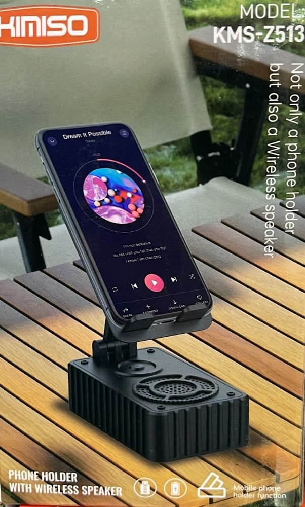 SUPPORTO PER CELLULARE CON ALTOPARLANTE WIRELESS PORTATILE REGOLABILE SCRIVANIA KMS-Z513 - 2