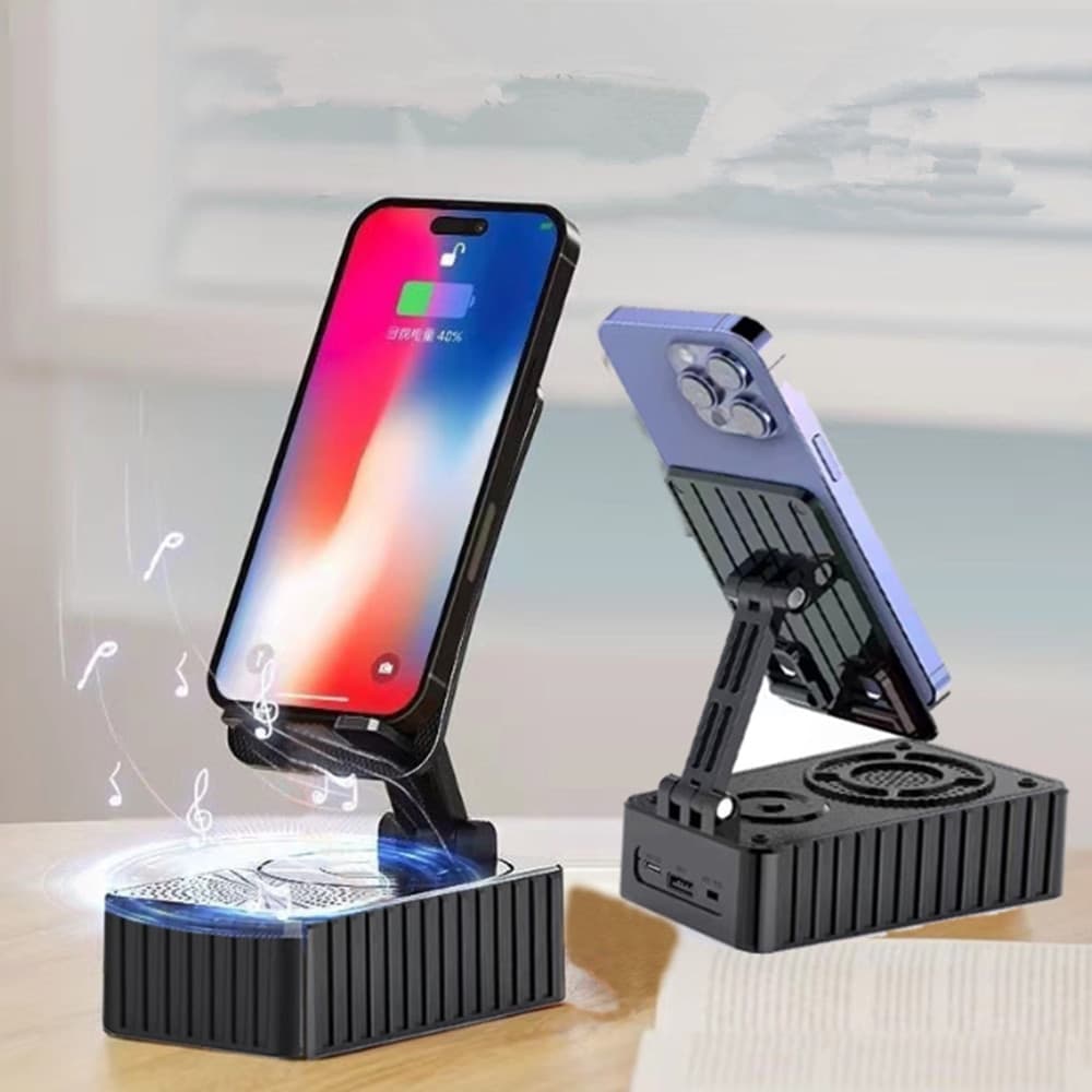 SUPPORTO PER CELLULARE CON ALTOPARLANTE WIRELESS PORTATILE REGOLABILE SCRIVANIA KMS-Z513 - 8
