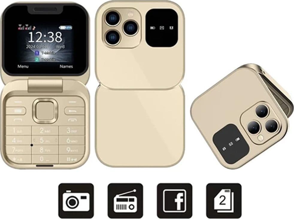 MINI FLIP TELEFONO SCHERMO 1.77" PIEGHEVOLE MULTILINGUE AD ALTA BATTERIA DUAL SIM 1000MAH - 12