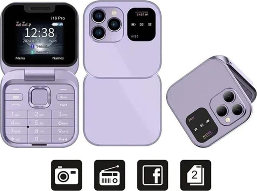 MINI FLIP TELEFONO SCHERMO 1.77" PIEGHEVOLE MULTILINGUE AD ALTA BATTERIA DUAL SIM 1000MAH - 19