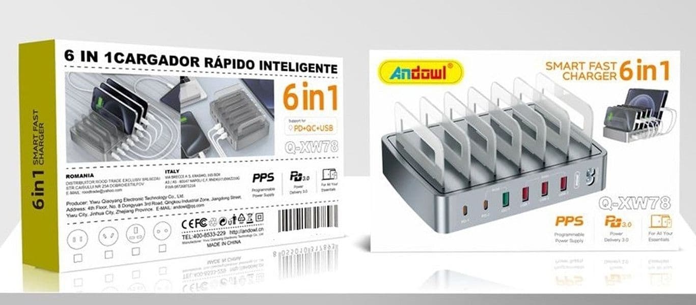 STAZIONE DI RICARICA RAPIDA INTELLIGENTE 6 IN 1 MULTIPORTA CON 4 USB + 2 USB-C 45W Q-XW78 - 3
