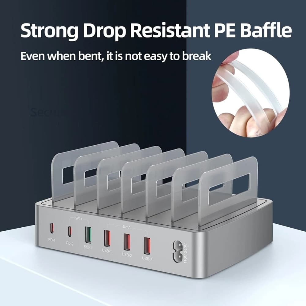 STAZIONE DI RICARICA RAPIDA INTELLIGENTE 6 IN 1 MULTIPORTA CON 4 USB + 2 USB-C 45W Q-XW78 - 4