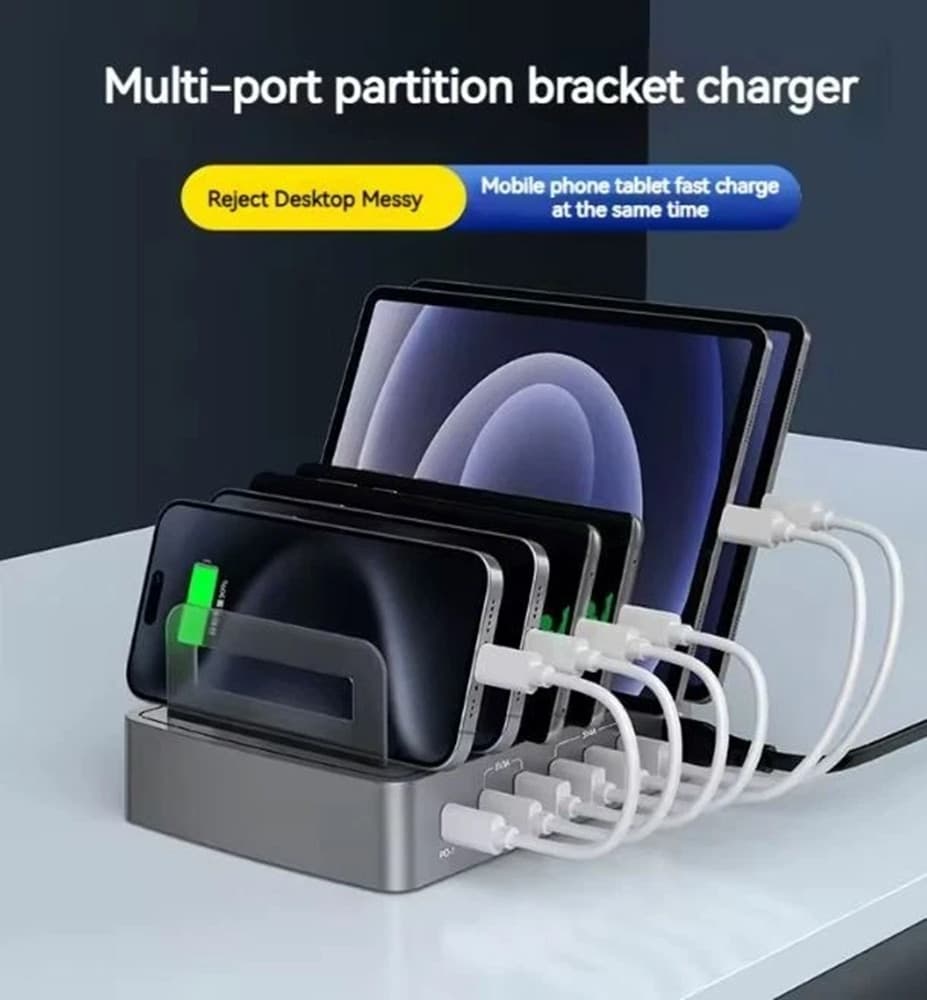STAZIONE DI RICARICA RAPIDA INTELLIGENTE 6 IN 1 MULTIPORTA CON 4 USB + 2 USB-C 45W Q-XW78 - 5