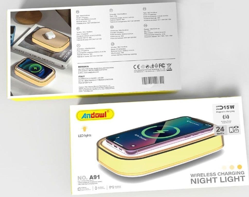 CARICATORE WIRELESS DA TAVOLO LUCE NOTTURNA LED MULTICOLORE RICARICA RAPIDA MAGNETICA A91 - 2