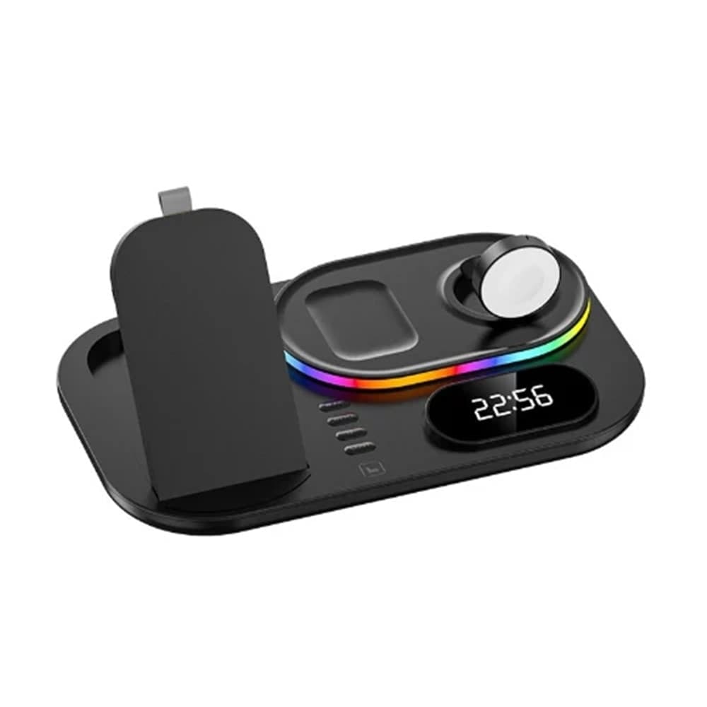 STAZIONE DI RICARICA WIRELESS 4IN1 MULTIFUNZIONE 30W PER SMARTPHONE AIRPODS SMARTWATCH A06 - 4